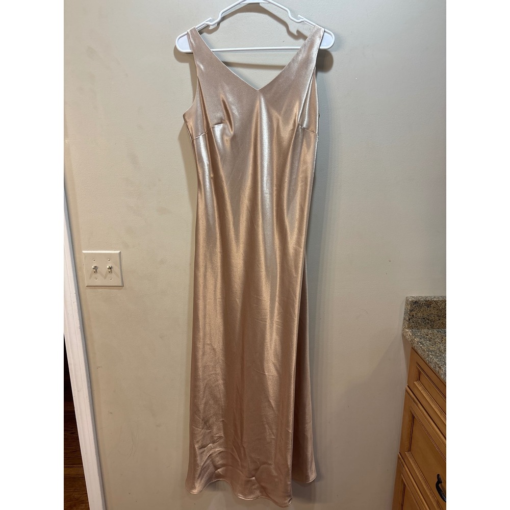 XSCAPE by Joanna Chen 2 Piece Satin Maxi Dress & Beaded Crochet Top Gold Size 12